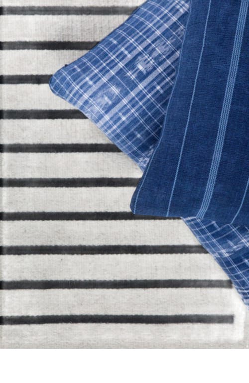 Archive New York Zapotec Striped Handwoven Flatweave Wool Rug In Black