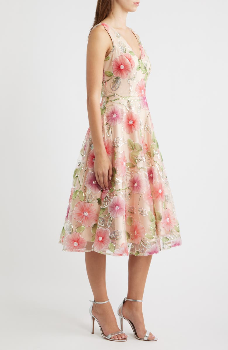 Eliza J Sequin Floral Print Sleeveless Cocktail Dress, Alternate, color, Purple Mul