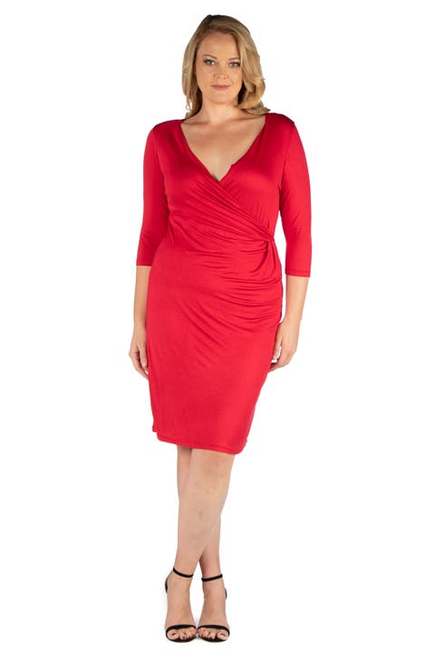 Plus Size Knee Length V Neck Dress