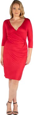 24seven Comfort Apparel Plus Size Knee Length V Neck Dress