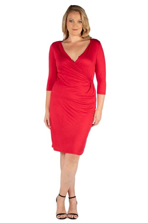 24seven Comfort Apparel Plus Womens Knit Surplice Shift Dress In Red