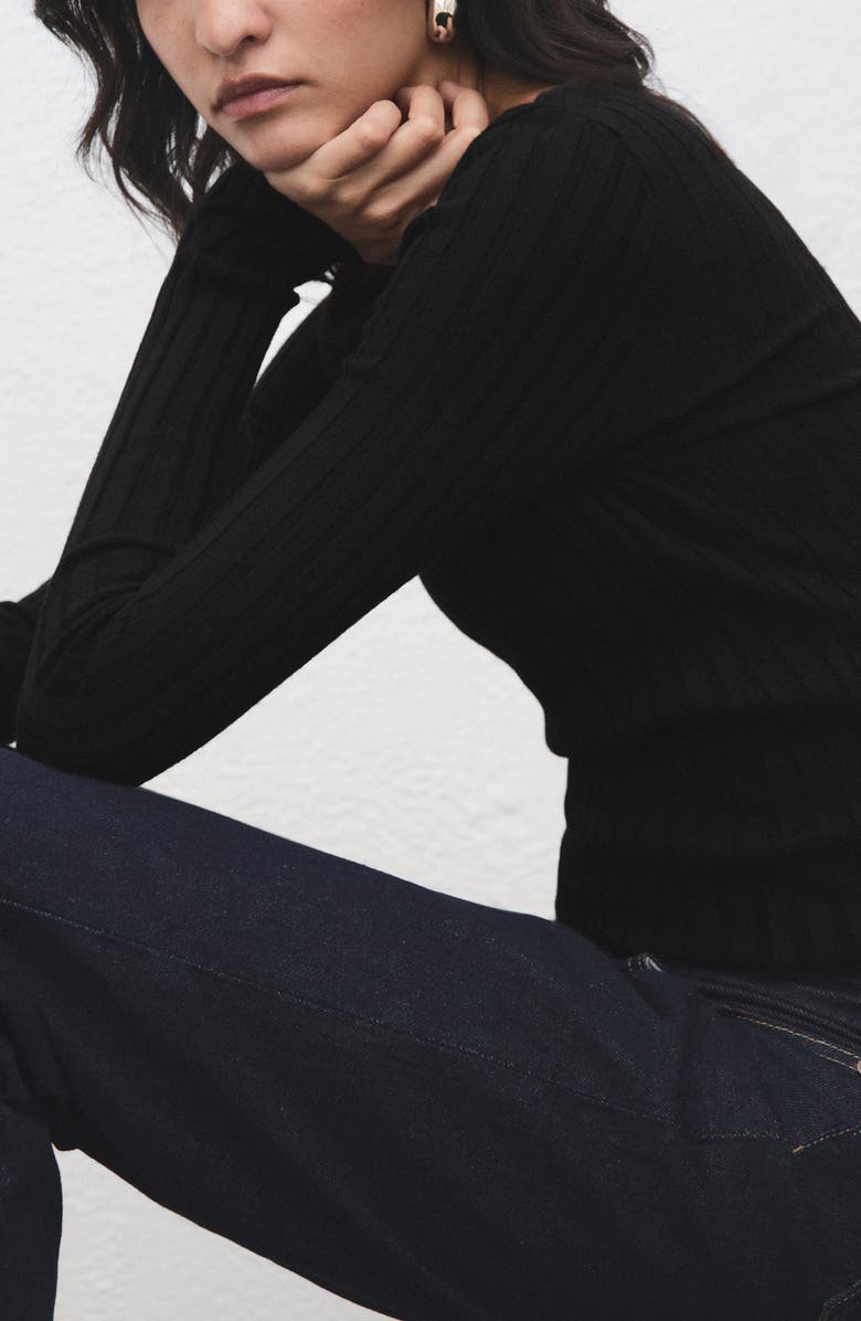 MANGO Boat Neck Rib Sweater, Alternate, color, Black