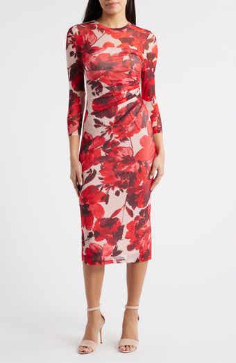 Side Ruched Long Sleeve Midi Dress
