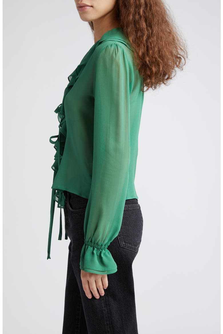 Flounce Ruffle Long Sleeve Silk Top, Alternate, color, GREEN