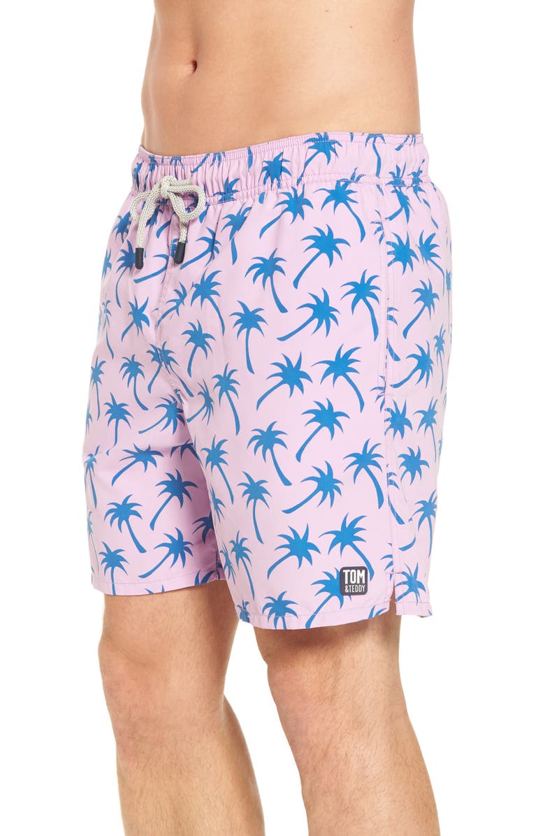 Tom & Teddy Palm Print Swim Trunks, Alternate, color,