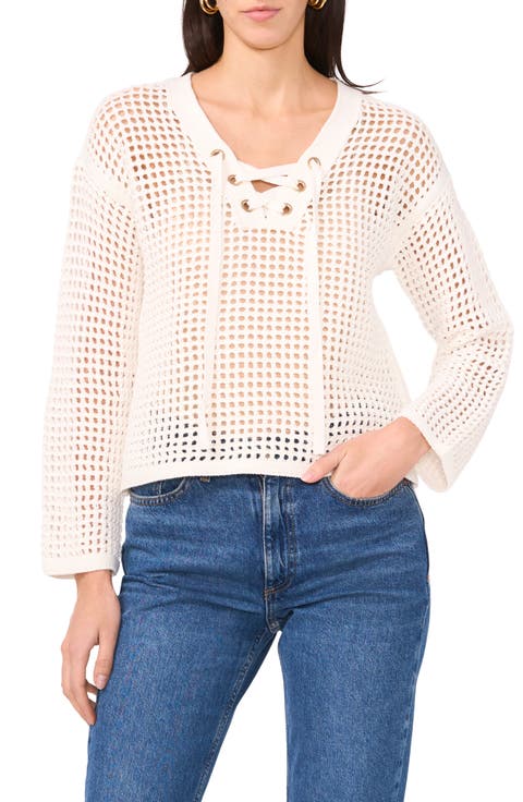 Open Stitch Lace-Up Top