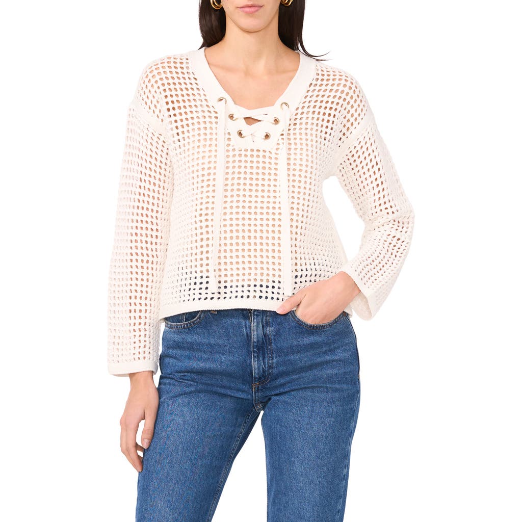 Two By Vince Camuto Open Stitch Lace-up Top In New Ivory