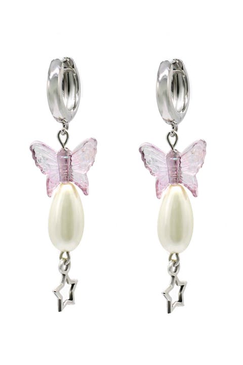 Pearl Earrings With Butterfly Charm