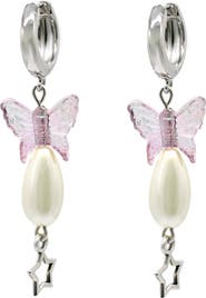 Velvet Luna Pearl Earrings With Butterfly Charm