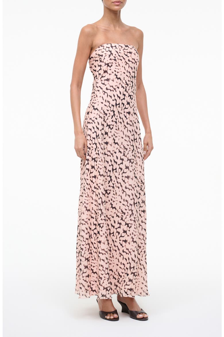 Cassie Abstract Silk Strapless Dress, Alternate, color, ALMOND/ BLACK