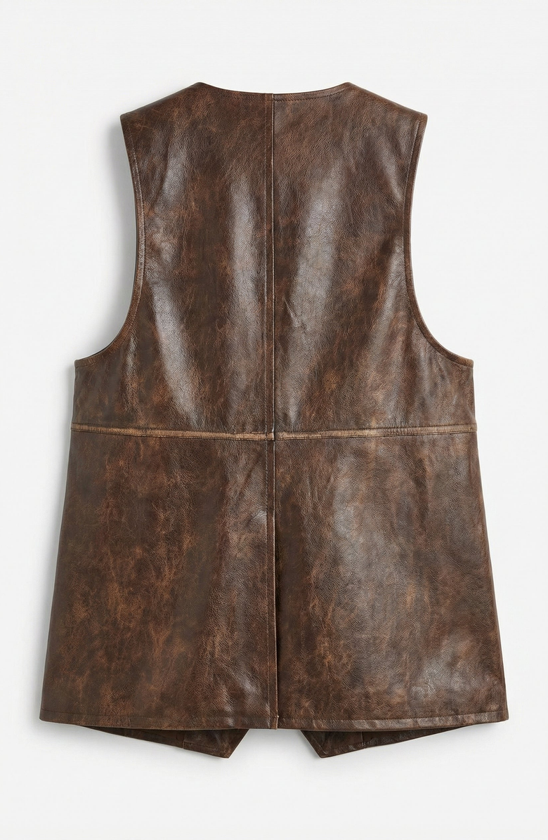 Modenaire Faux Leather Vest with Snap Buttons, Alternate, color, Brown