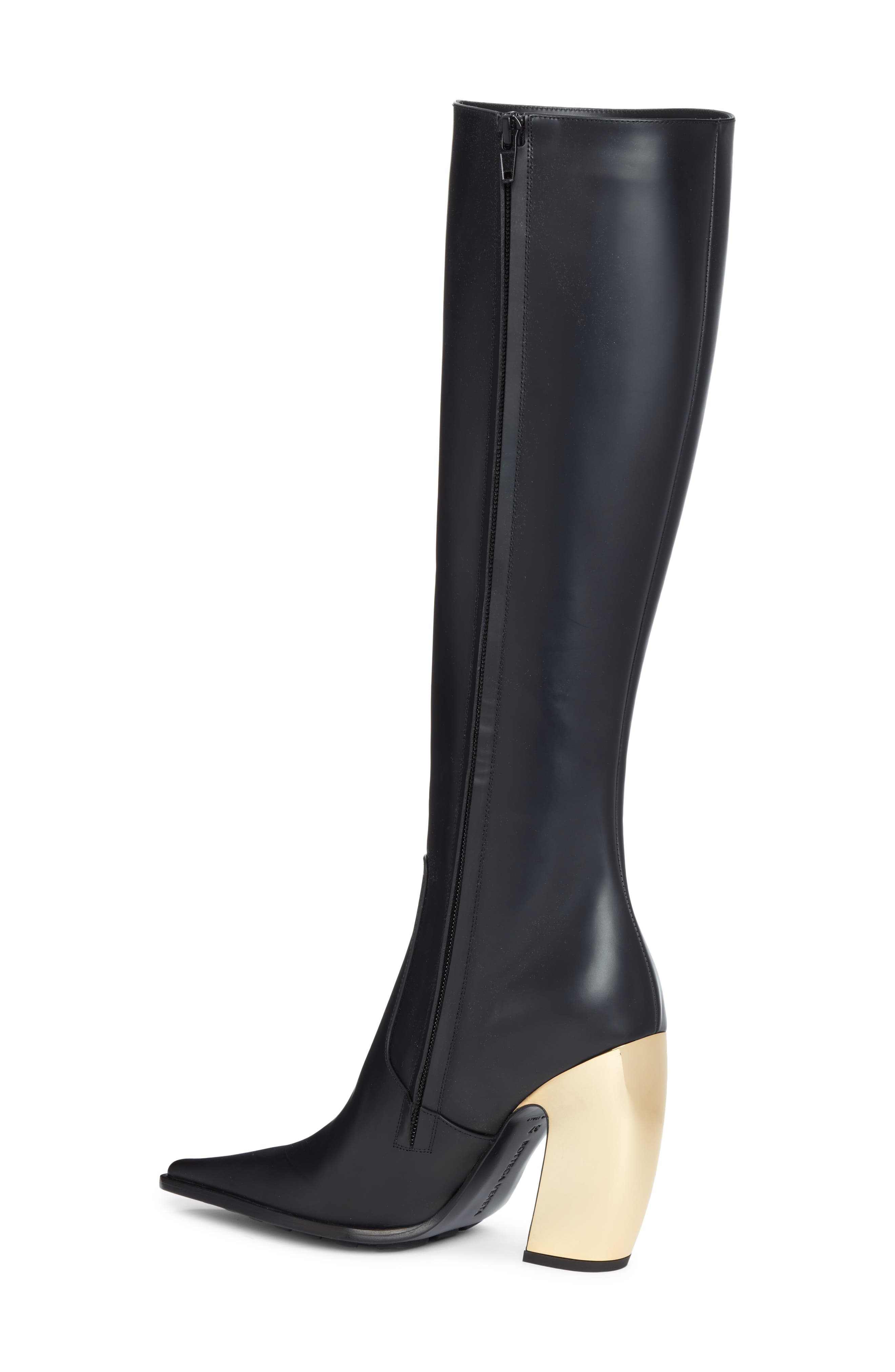 Bottega Veneta Tex Pointed Toe Knee High Boot, Alternate, color, Black Gold