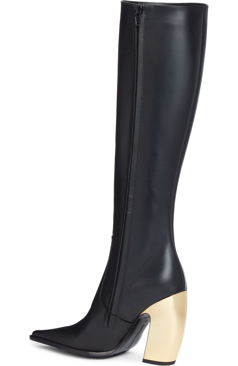 Bottega Veneta Tex Pointed Toe Knee High Boot, Alternate, color, Black Gold