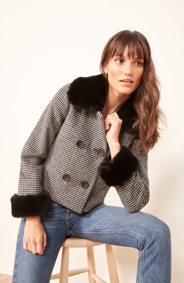 Reformation Templeton Faux Fur Trim Coat, Alternate, color,