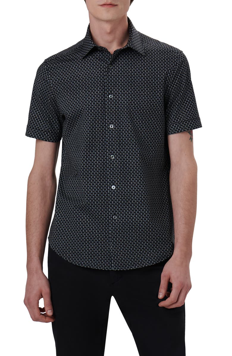 Bugatchi OoohCotton<sup>®</sup> Dot Print Short Sleeve Button-Up Shirt, Main, color, 