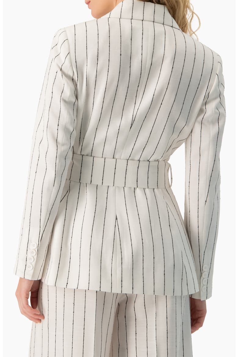 Pinstripe Self-Tie Belted Wrap Tailored Blazer, Alternate, color, White