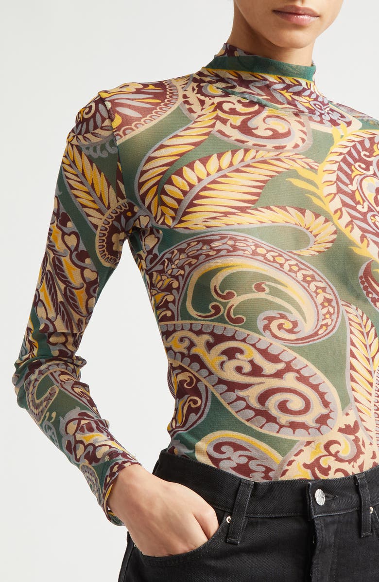 Etro Paisley Print Jersey Top, Alternate, color, Stampa F.do Verde