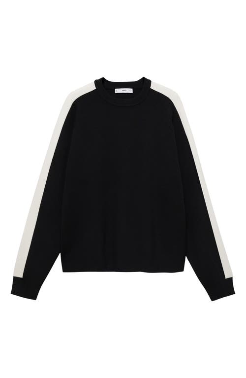 Mango Stripe Sleeve Crewneck Sweater In Black
