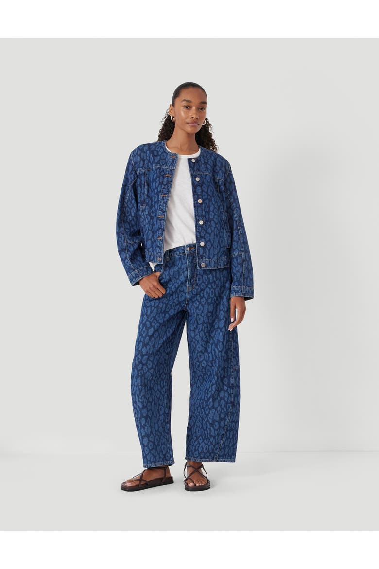Velma Leopard Print Denim Jacket, Alternate, color, Laser Leopard Print Mid Blue