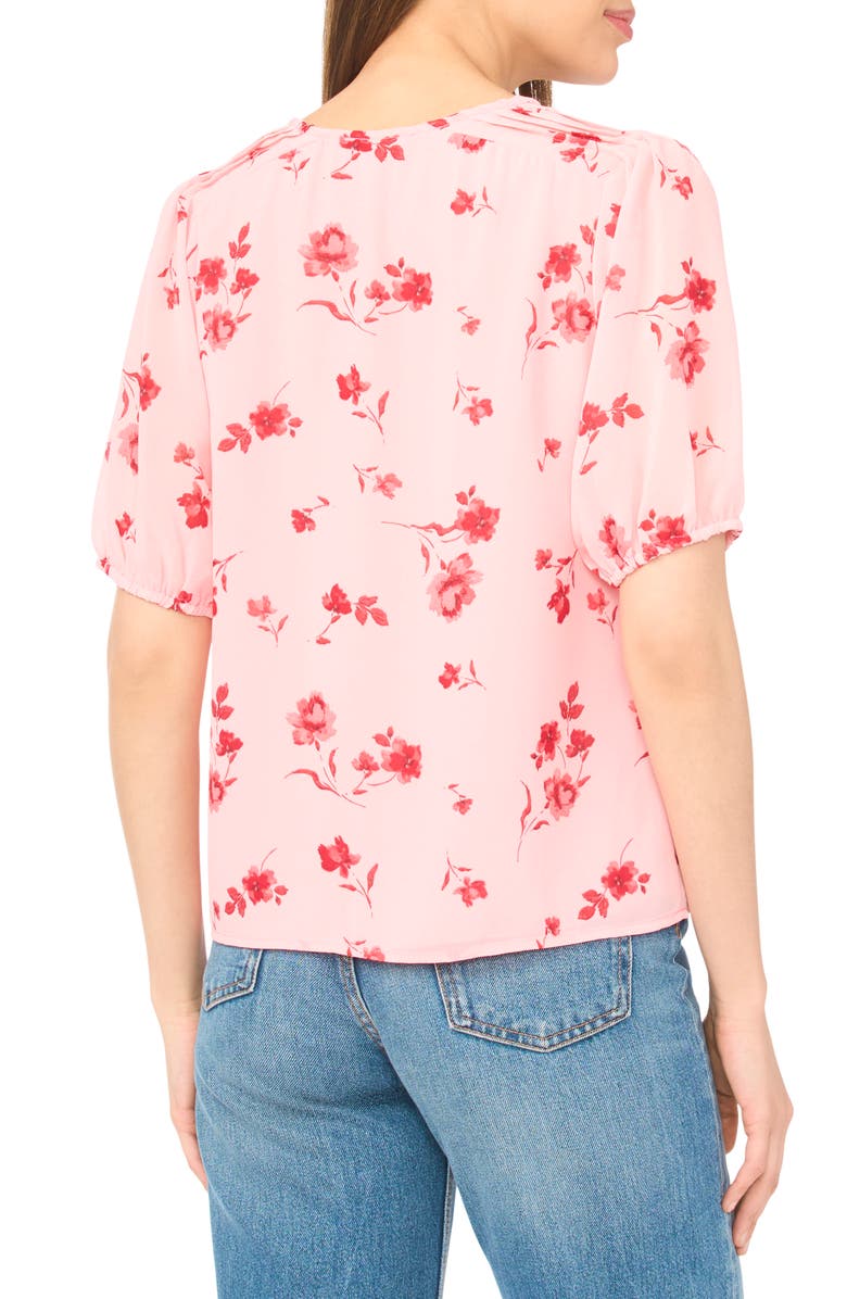 CeCe Floral Print Pintuck Top, Alternate, color, Coral Bloom