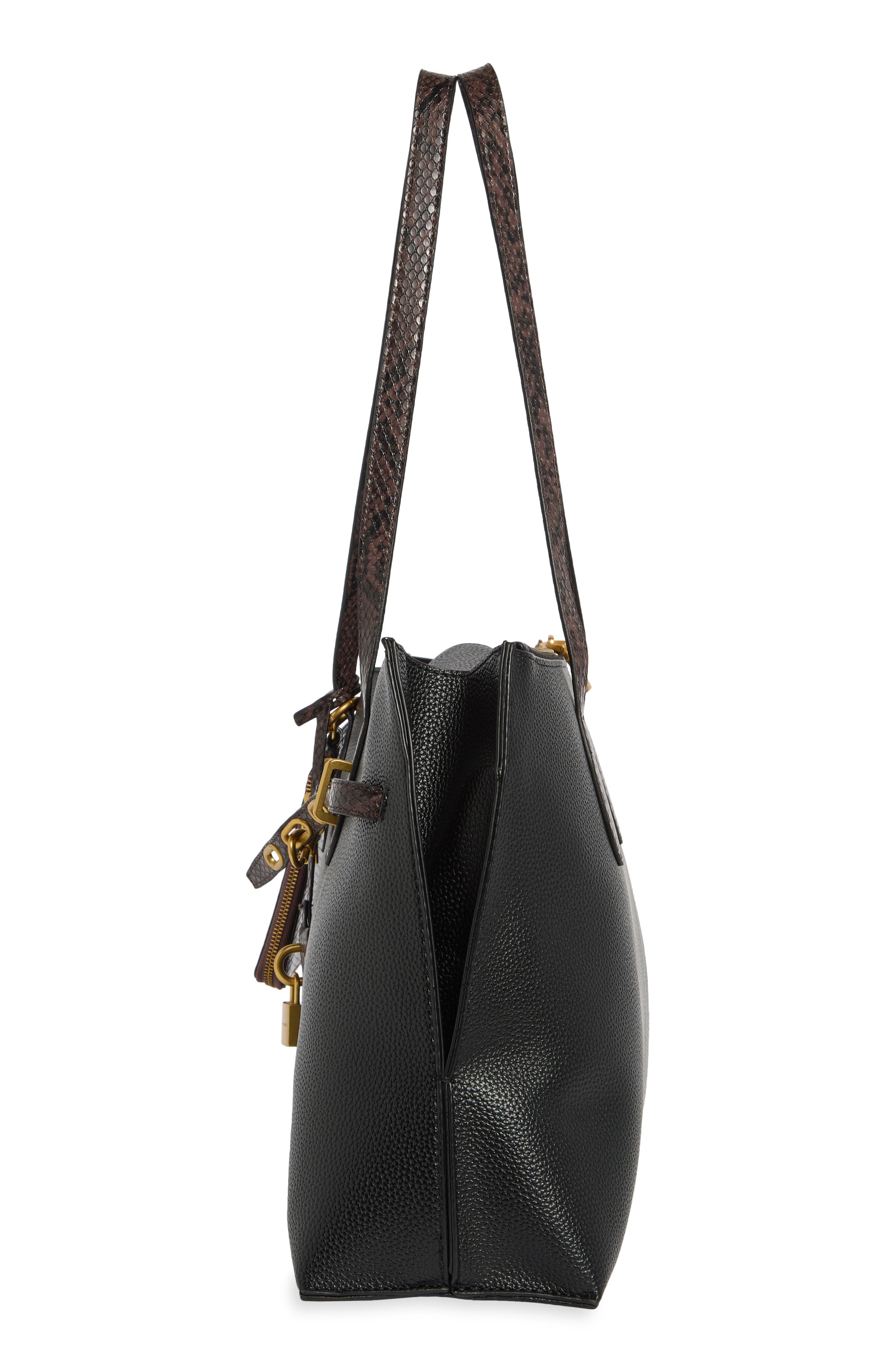 Ginny Faux Leather Tote, Alternate, color, BLACK