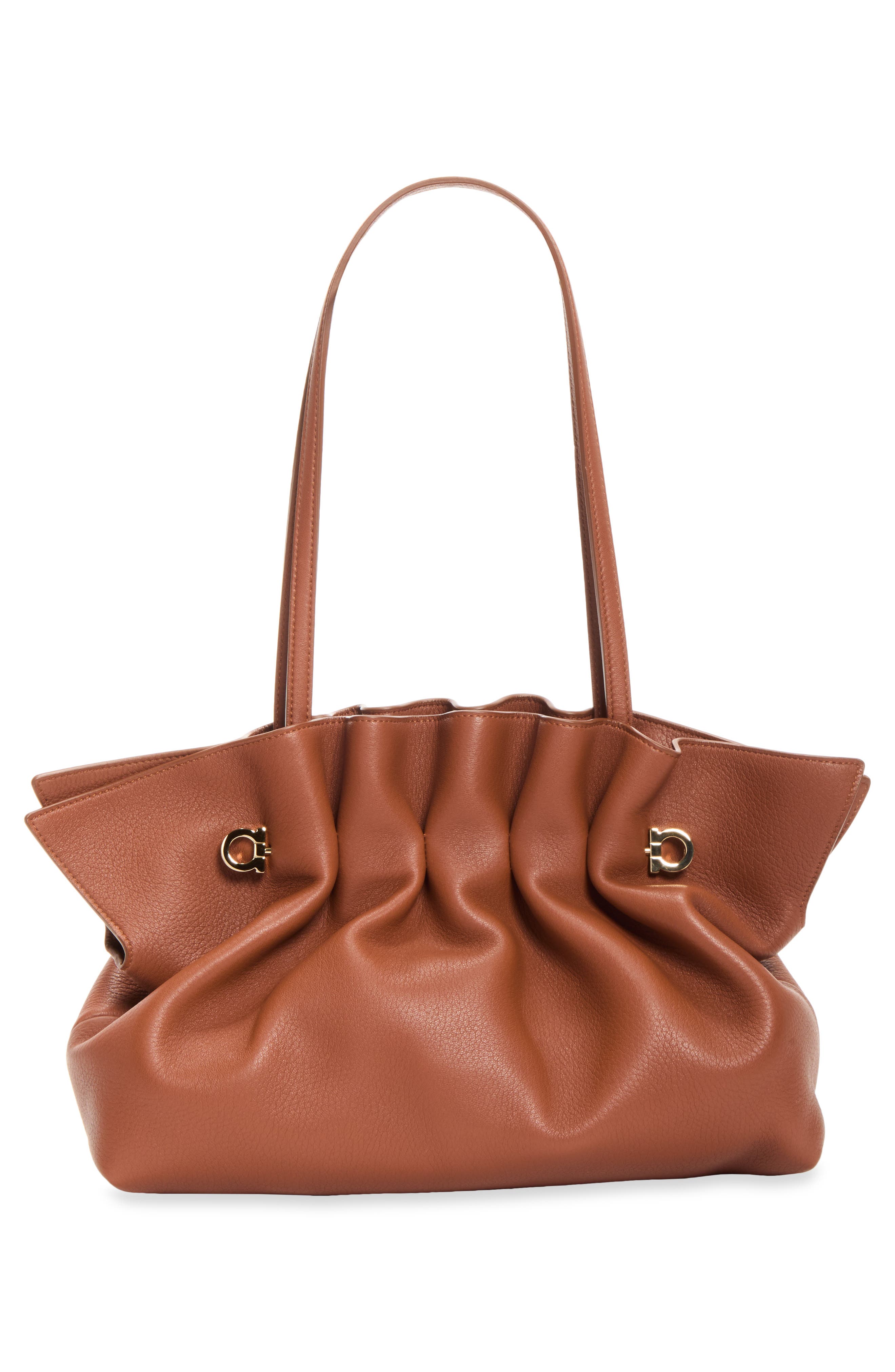 Soft Medium Leather Shoulder Bag, Alternate, color, NEW COGNAC