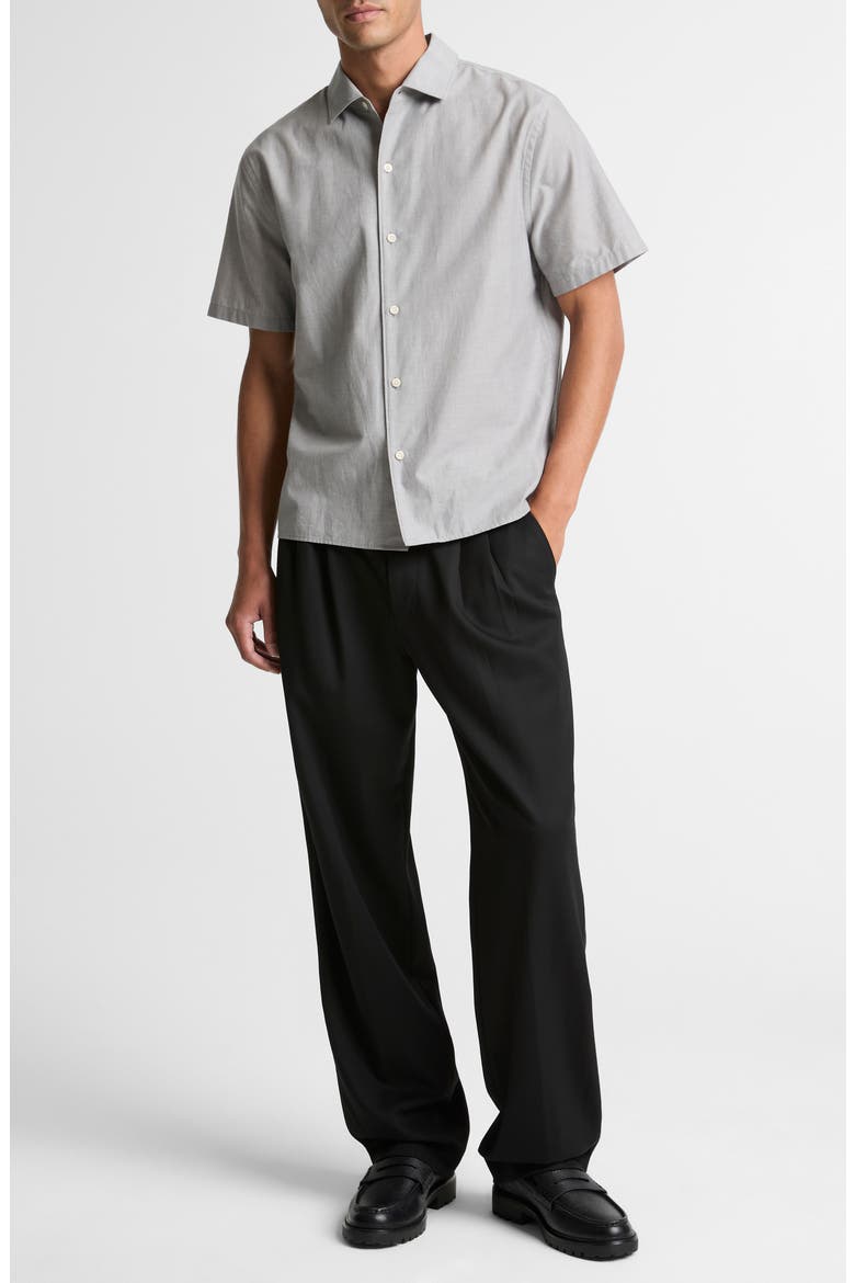 Lightweight Short Sleeve Cotton Chambray Button-Up Shirt, Alternate, color, JET