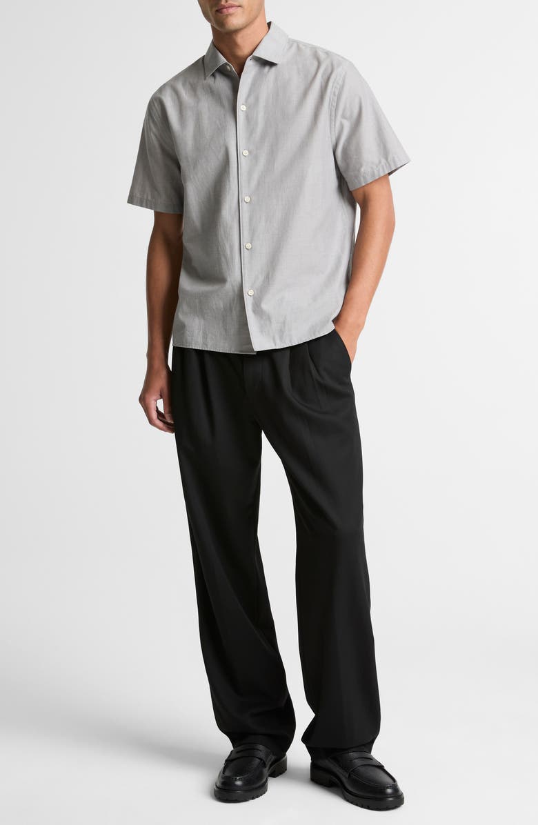 Vince Lightweight Short Sleeve Cotton Chambray Button-Up Shirt, Alternate, color, Jet