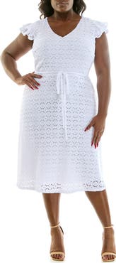 Nina Leonard Cap Sleeve Lace Fit & Flare Dress