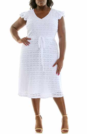 Nina Leonard Cap Sleeve Lace Fit & Flare Dress