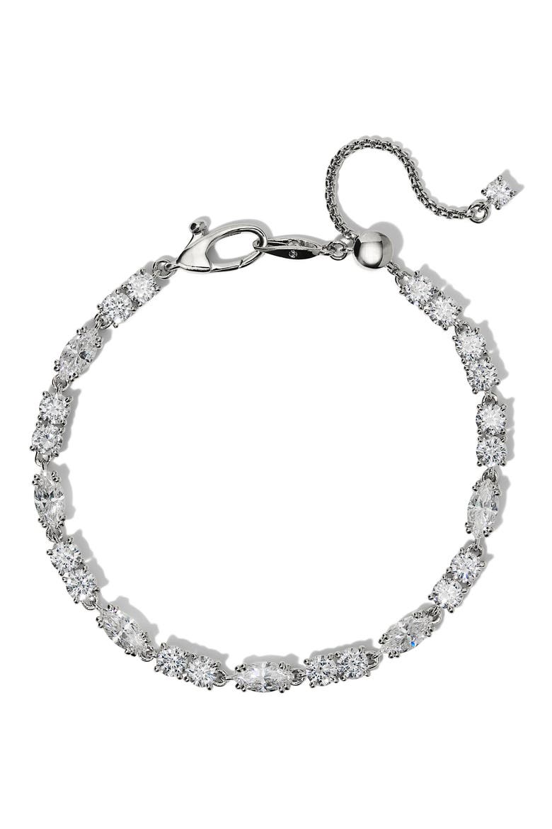 Twinnie Cubic Zirconia Line Bracelet, Main, color, RHODIUM
