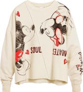 Desigual Mickey & Minnie Mouse Raw Seam Fleece Graphic Sweatshirt