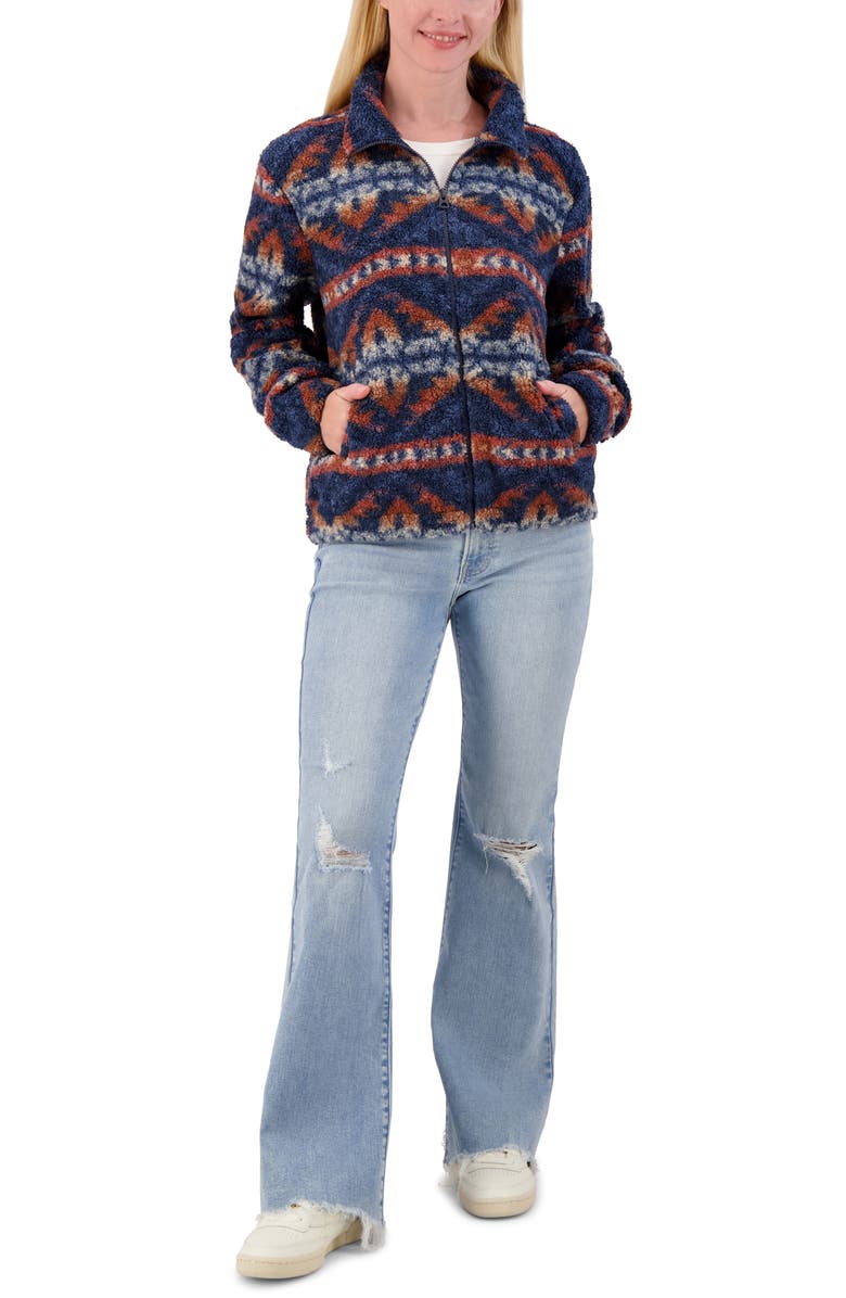 Lucky Brand Patterned High Pile Fleece Jacket, Main, color, 