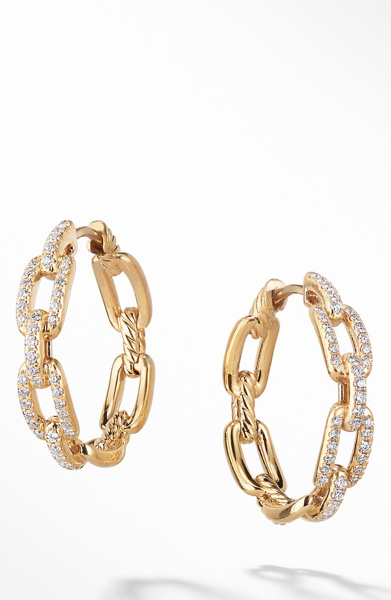David Yurman Stax Medium Chain Link Diamond Hoop Earrings, Main, color, 