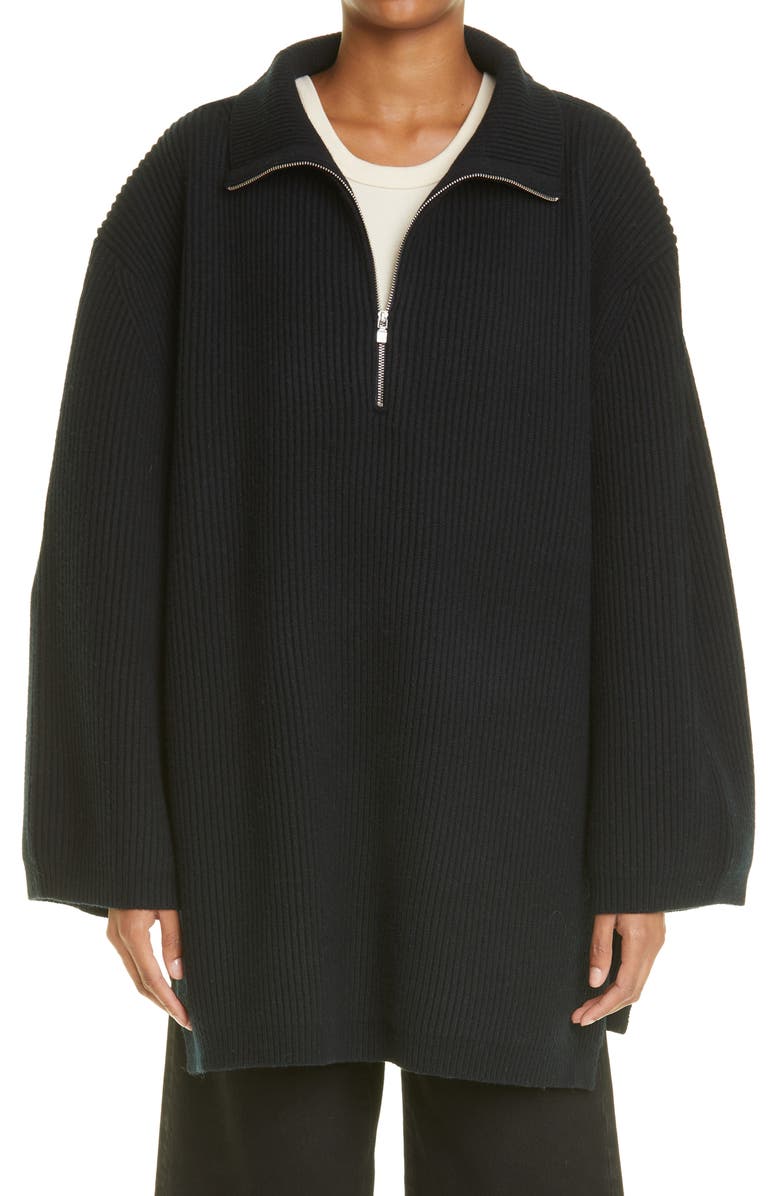 TOTEME Tomar Oversized Quarter Zip Wool Blend Sweater, Main, color, 