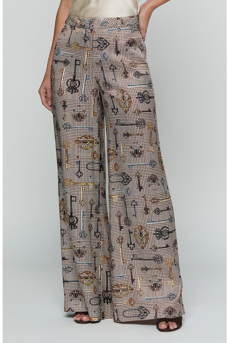 Pilar Houndstooth Key Wide Leg Pants, Main, color, BROWN HOUNDSTOOTH KEY