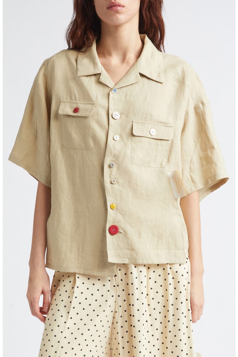 Asymmetric Linen Camp Shirt, Main, color, BEIGE