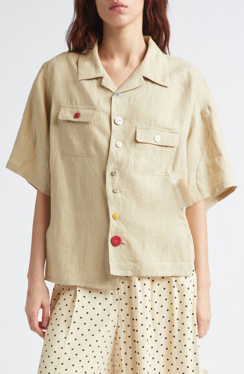 Undercover Asymmetric Linen Camp Shirt, Main, color, Beige