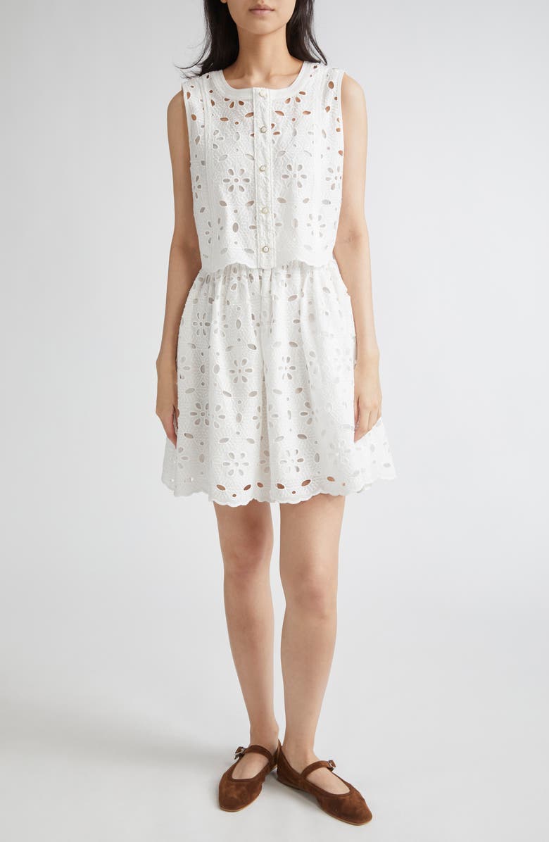 Milly Nicolette Floral Eyelet Two-Piece Look Dress, Main, color, White