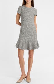Santorelli Moira Cap Sleeve Flounce Dress in Soft Boucle