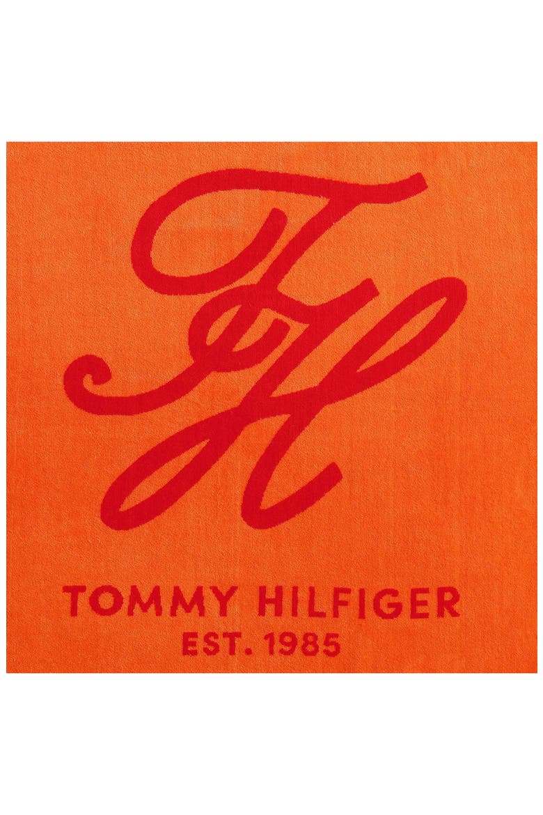 Colorblock Monogram Beach Towel, Alternate, color, ORANGE/ CHERRY