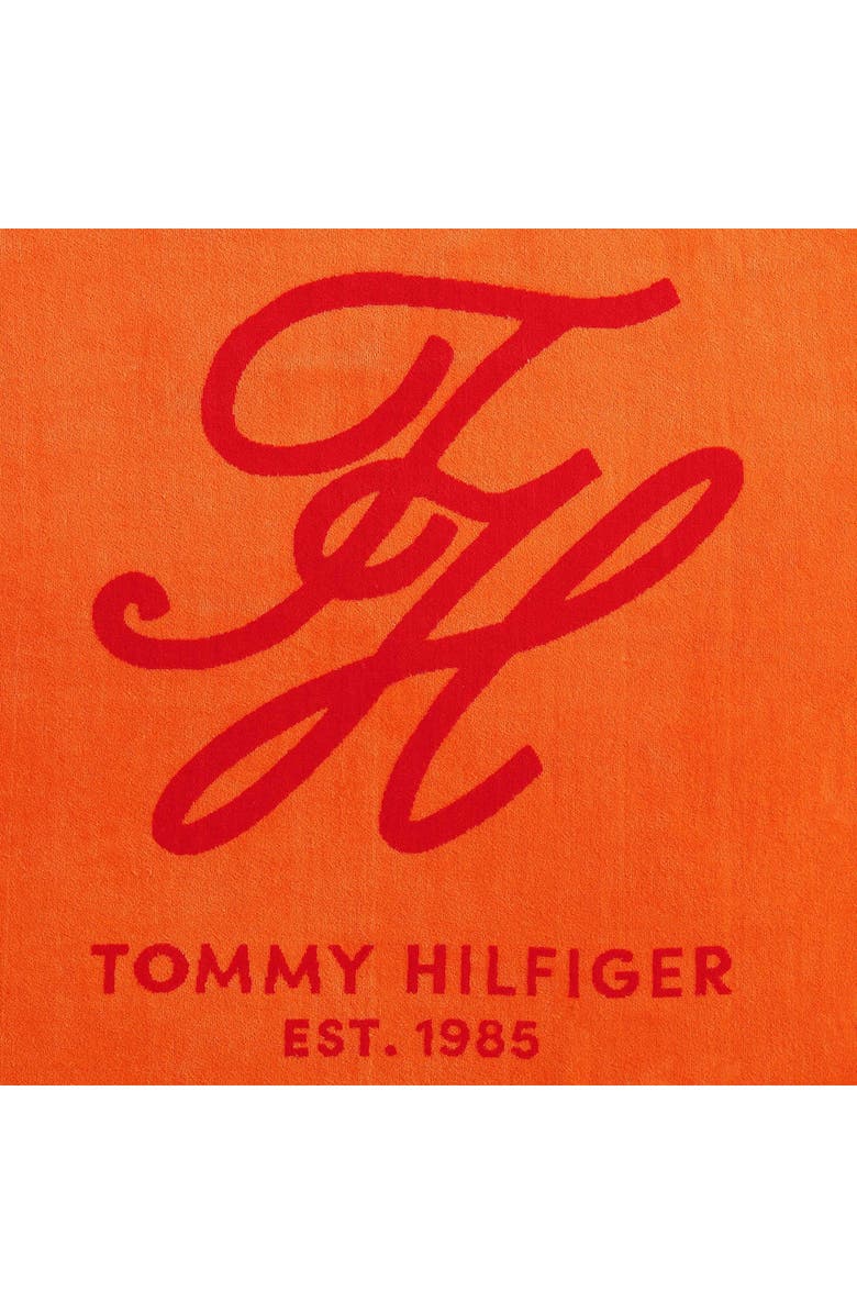 Tommy Hilfiger Colorblock Monogram Beach Towel, Alternate, color, Orange/ Cherry