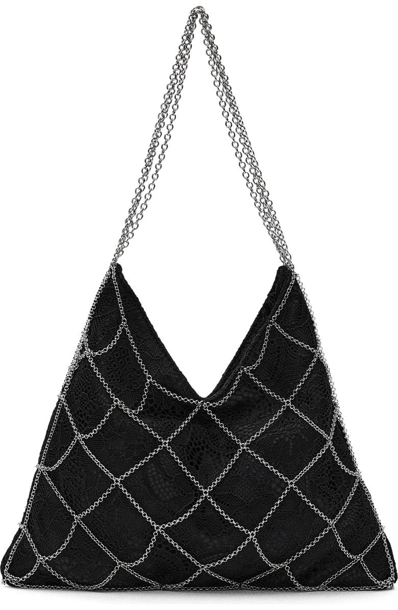 MANGO GUIPURE MESH CHAIN BAG, Main, color, Black