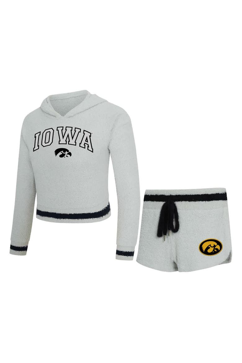 Women's Concepts Sport Gray/Black Iowa Hawkeyes Whitley Long Sleeve Hoodie Top & Shorts Set, Main, color, Gray