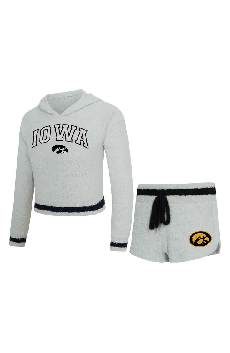 CONCEPTS SPORT Women's Concepts Sport Gray/Black Iowa Hawkeyes Whitley Long Sleeve Hoodie Top & Shorts Set, Main, color, Gray