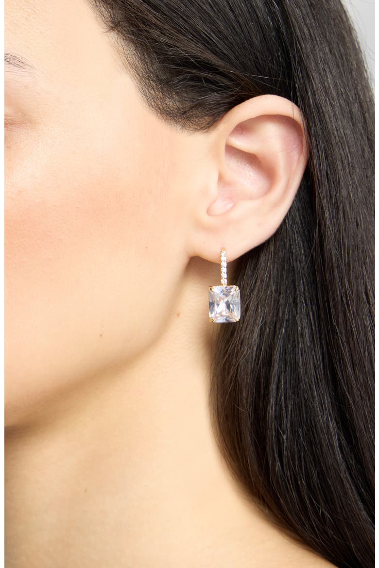 Crystal Square Pavé Leverback Earrings, Alternate, color, CLEAR- GOLD