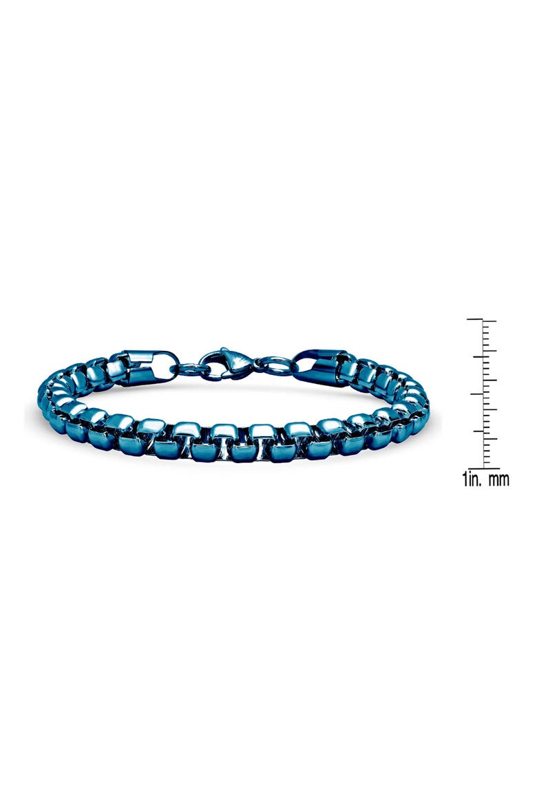 Men's Blue Ion Plated Stainless Steel Box Chain Bracelet, Alternate, color, BLUE
