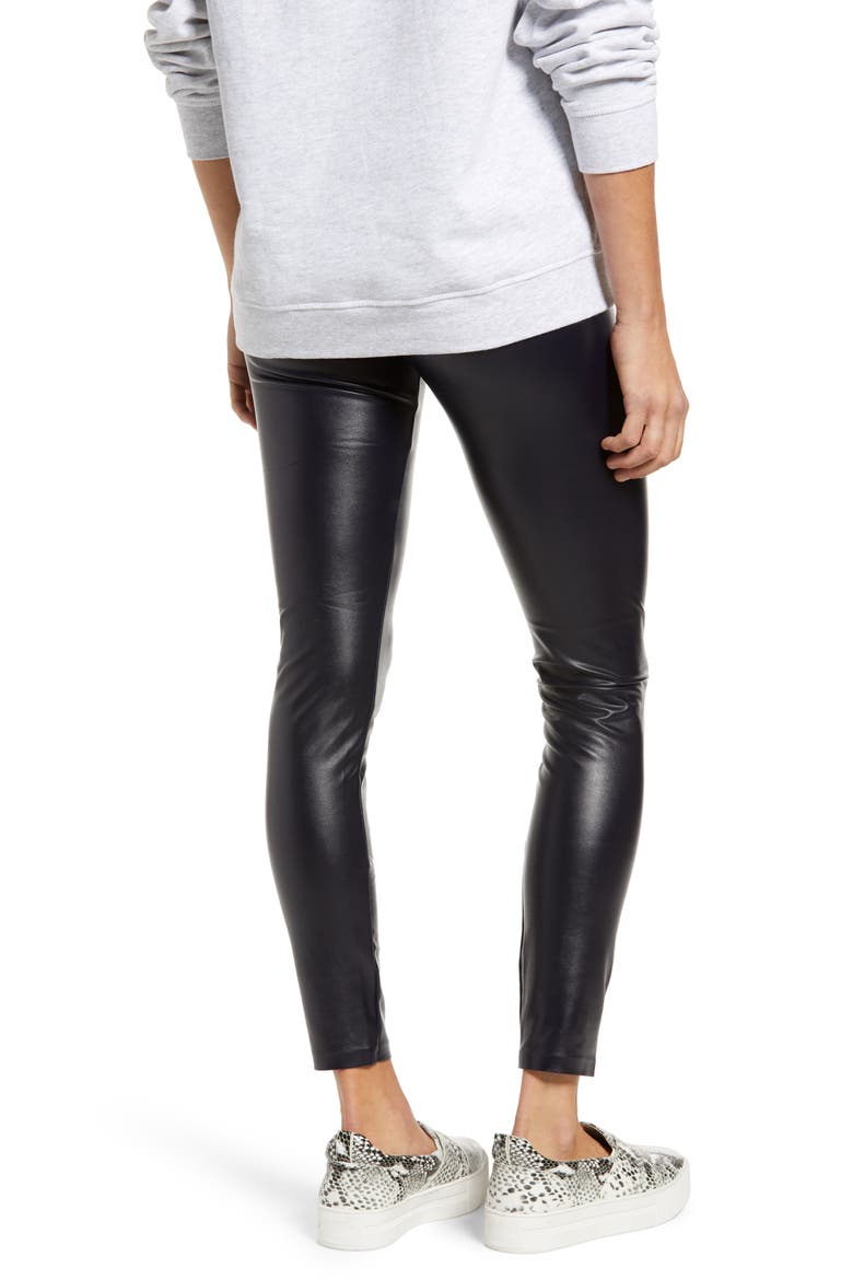 Faux Leather High Waist Leggings, Alternate, color, NAVY
