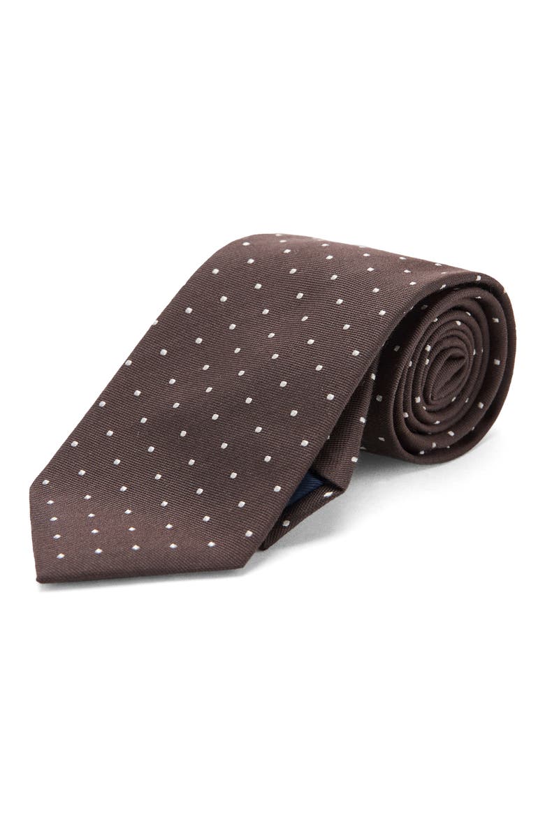 Polka Dot Silk Blend Tie, Alternate, color, CHOCOLATE