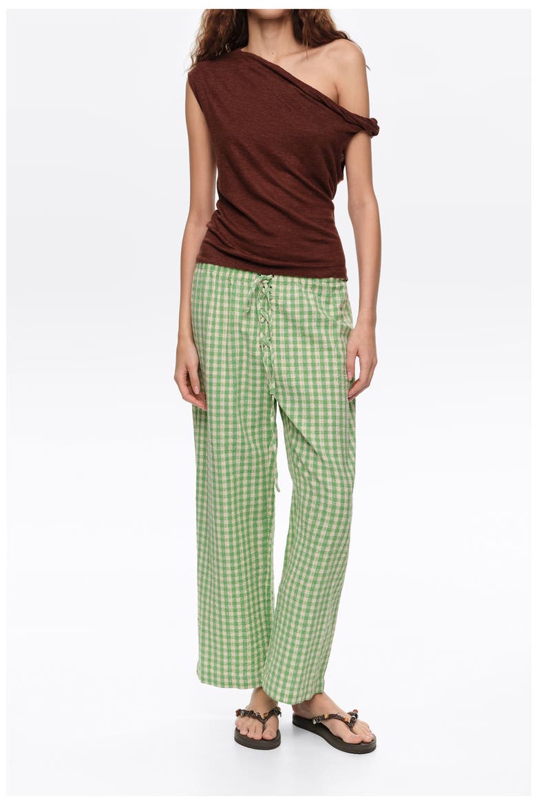 Checked Corset-Waist Trousers, Main, color, GREEN